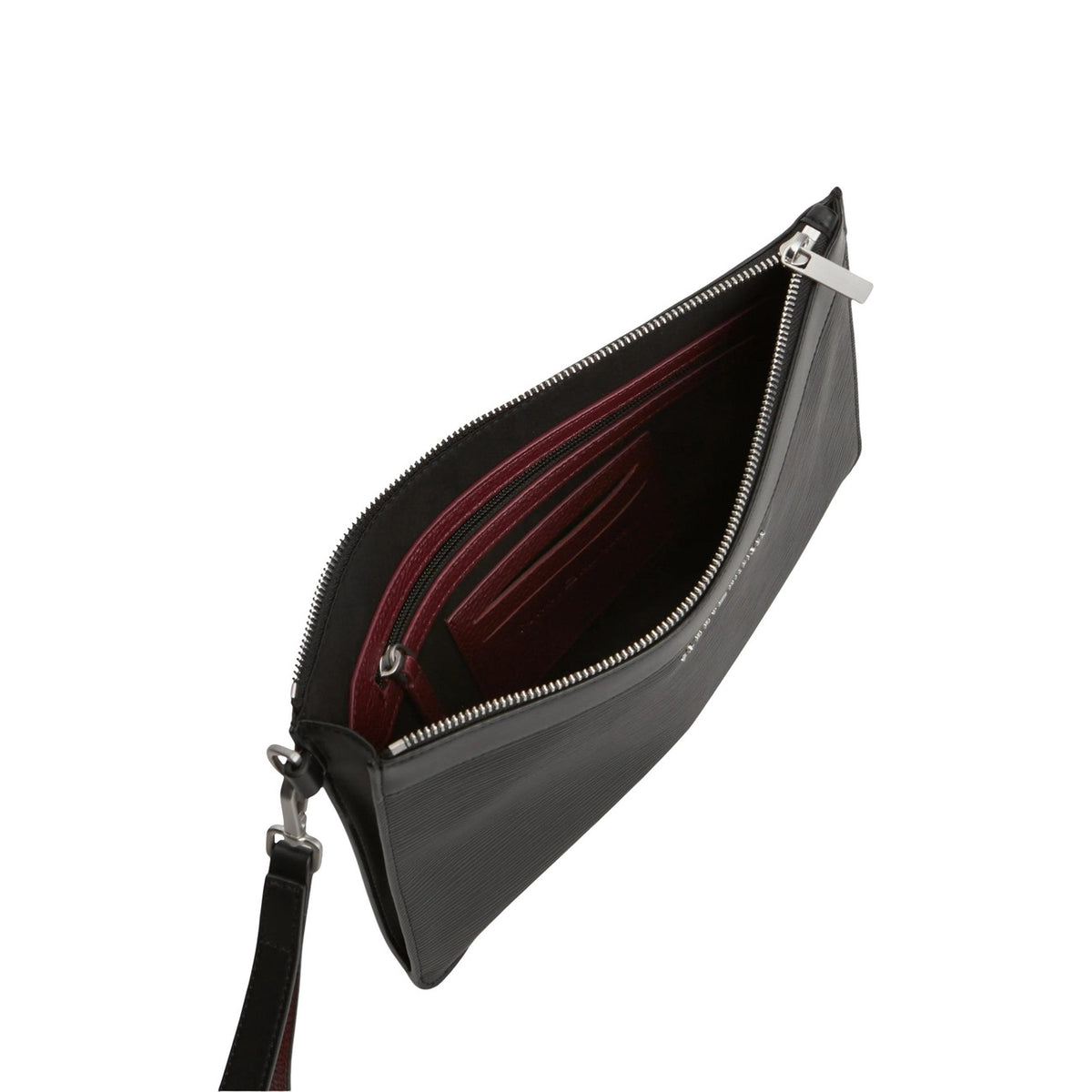 Pochette nera uomo Tommy Hilfiger TH Business Saffiano AM0AM14823. Pouch a mano e beauty case da viaggio da uomo in trama saffiano nera con zip e placchetta logo Tommy Hilfiger.