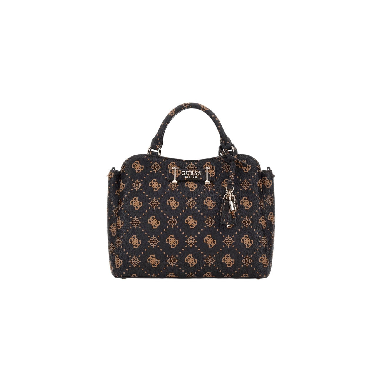 Guess Borsa Donna Marrone con Stampa - Borsa a Mano Cerniera e Tasche Interne 31x23x12cm