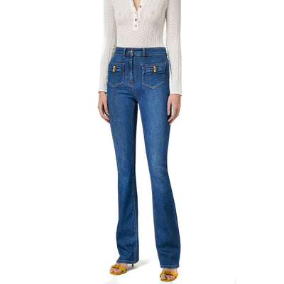 Elisabetta Franchi Jeans Donna Blu con Zip Bottone Tasche Anteriori Posteriori - Jeans Cotone Elastan Lyocell