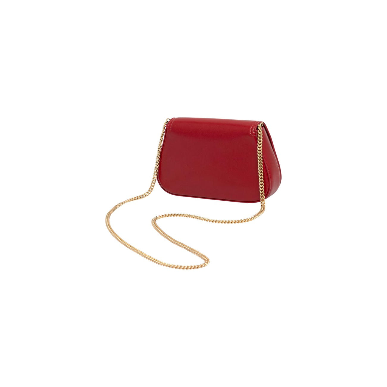 Pochette Calvin Klein rossa con catena CK Curved On Chain LV04F1153G. Mini bag da sera rossa da donna con logo monogramma CK dorato, tracolla a catena oro e chiusura zip, borsa elegante e sostenibile 4 stagioni.
