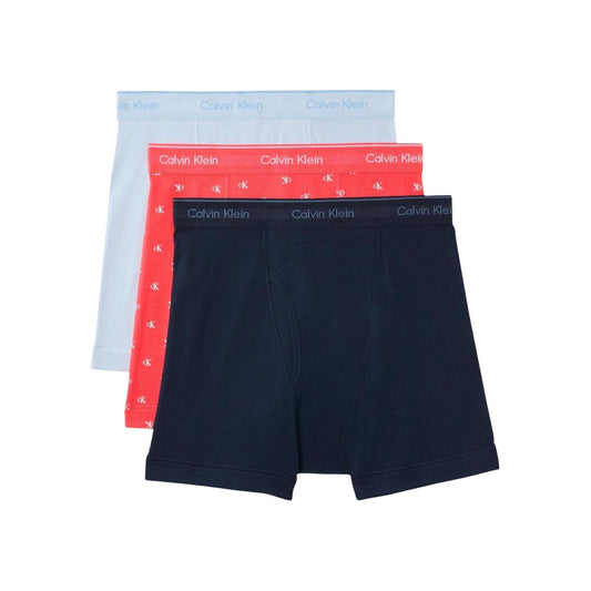 Set 3 Boxer Uomo Multicolore Calvin Klein Underwear; Confezione di tre parigamba in puro cotone con taglio aderente e vita regolare. Fascia elastica con logo a contrasto e stile casual.