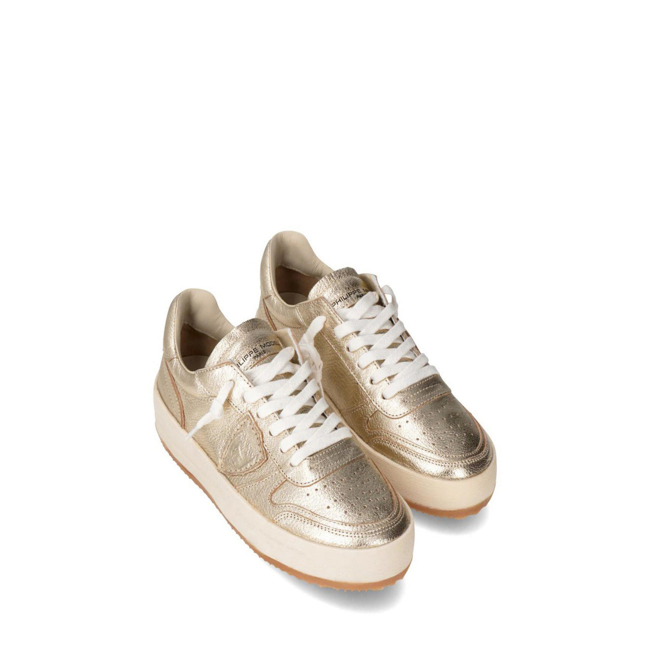 Sneakers Philippe Model donna oro con lacci scarpe basse sportive - vista laterale coppia