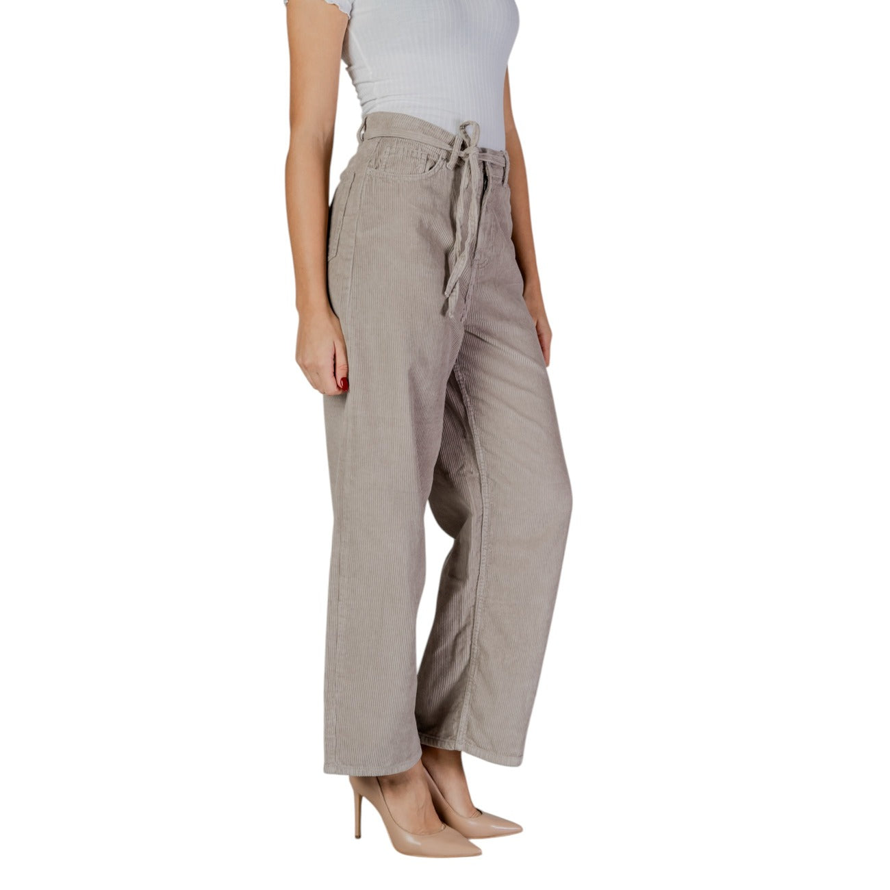 Only Pantaloni Donna Beige Lacci 100% Cotone Primavera/Estate 15334348