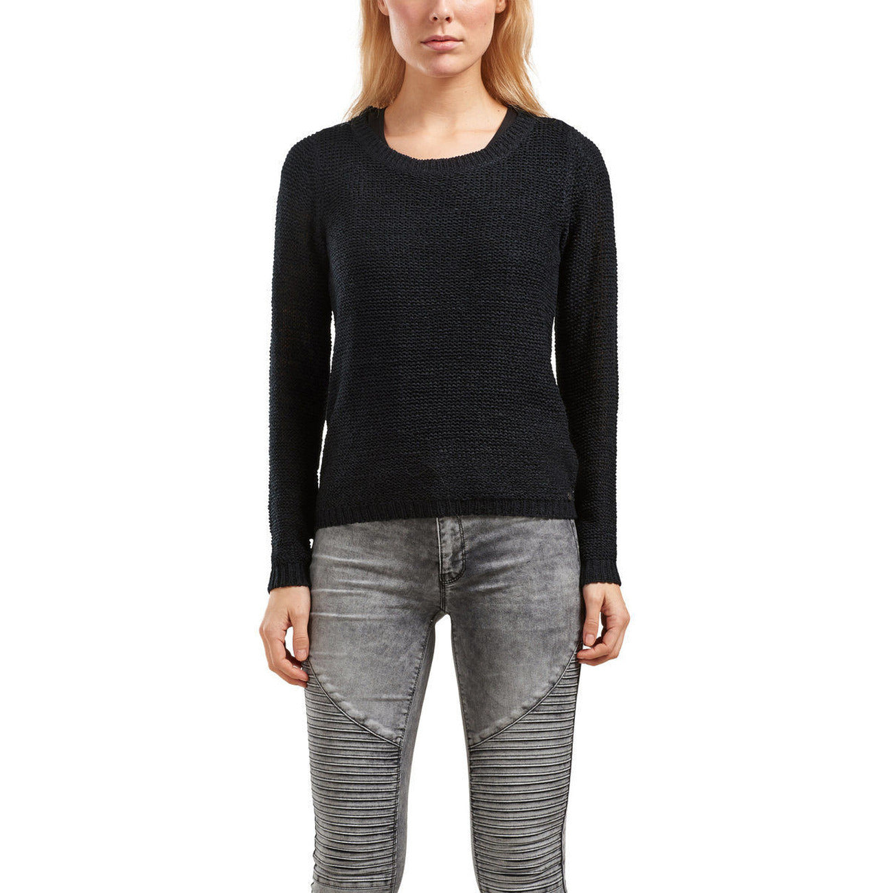 Only Maglia Donna Nera in 65% Acrilico 35% Poliammide a Manica Lunga con Scollo Tondo WH7_69129_NERO