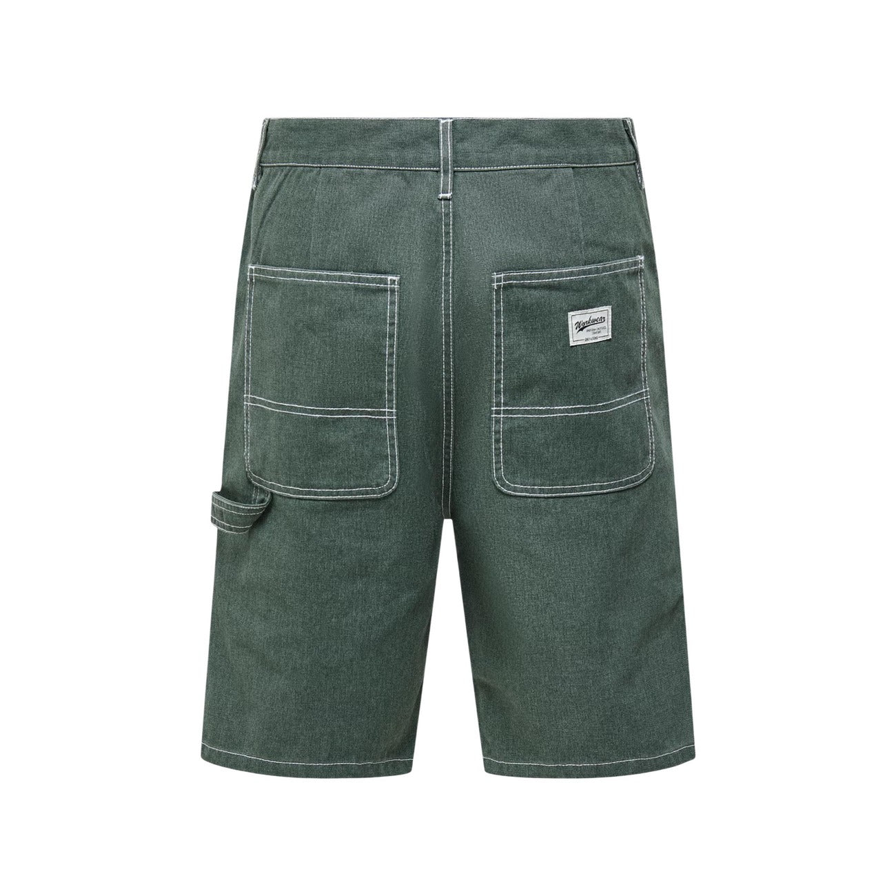 Bermuda Uomo Only & Sons ONSEDGE WORK; Verde. 60% Cotone, 40% Poliestere. Straight Fit, cuciture a contrasto, tasche multiple e anello porta martello. Stile utility Primavera/Estate. Vista posteriore stesa