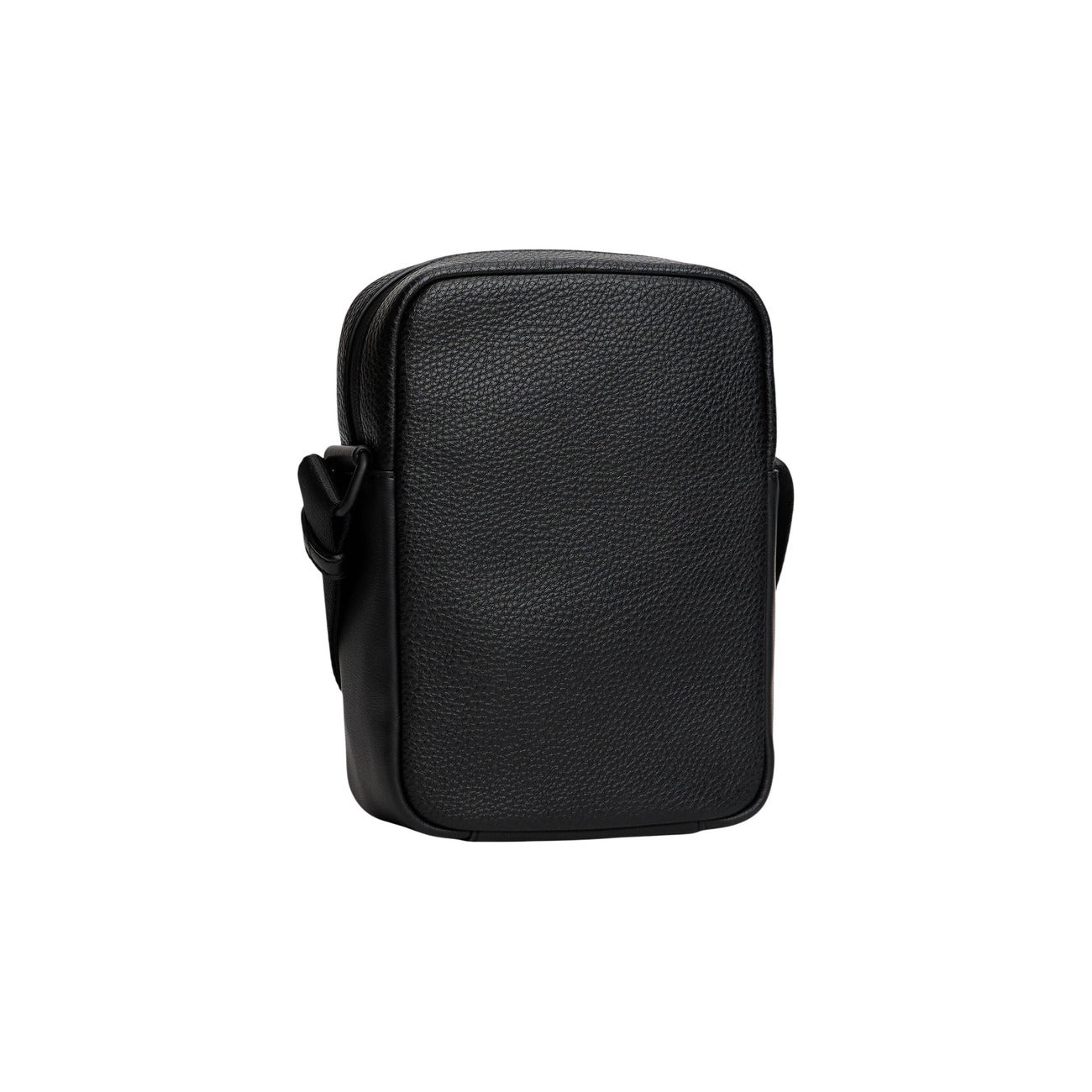 Borsa reporter a tracolla Tommy Hilfiger con mix di texture, motivo a bandierina impresso e logo metallico frontale; dotata di chiusura con zip e anello a D laterale. Vista posteriore 