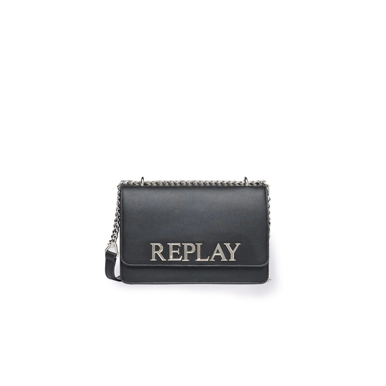 Borsa Replay donna nera a tracolla con cerniera zip logo 100% poliuretano - vista frontale