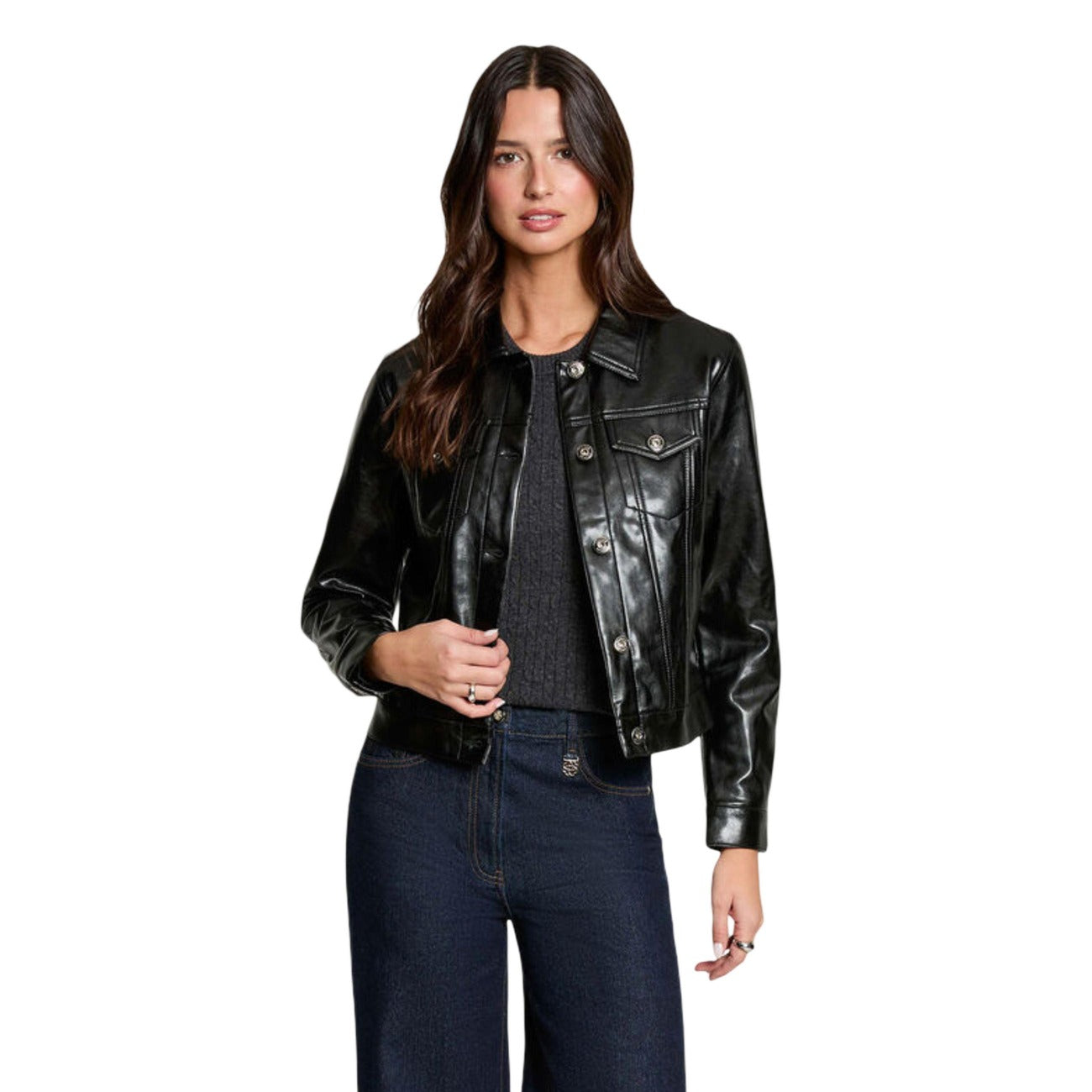 Giacca Morgan De Toi donna nera 262-GFALOU. Giubbotto corto leggero in materiale sintetico con cuciture a vista, colletto classico, chiusura frontale con cerniera e bottoni logati in metallo, capospalla casual mezza stagione.