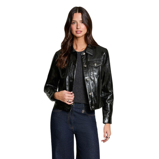 Giacca Morgan De Toi donna nera 262-GFALOU. Giubbotto corto leggero in materiale sintetico con cuciture a vista, colletto classico, chiusura frontale con cerniera e bottoni logati in metallo, capospalla casual mezza stagione.