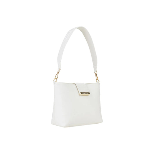 Borsa Media bianca Donna Valentino Bags Clio; Misure 7x22x7 cm. Tessuto 100% poliuretano stile mezzaluna con chiusura a zip. Tracolla a spalla regolabile con finiture e fibbia dorate, stile elegante e casual. Laterale 