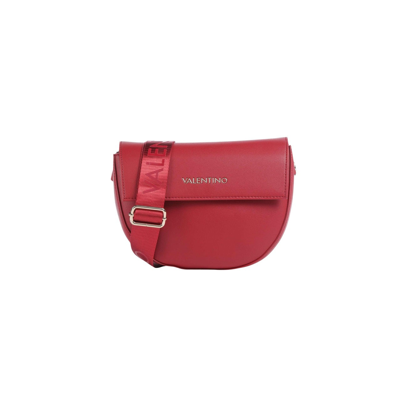 Borsa Tracolla Media Rossa Donna Valentino Bags Bigs; Misure 8x18x7 cm. Tessuto 100% poliuretano sagomato con patta e tracolla ampia con scritta logo estesa. Chiusura interna a zip, stile casual-chic 4 stagioni. Vista frontale 