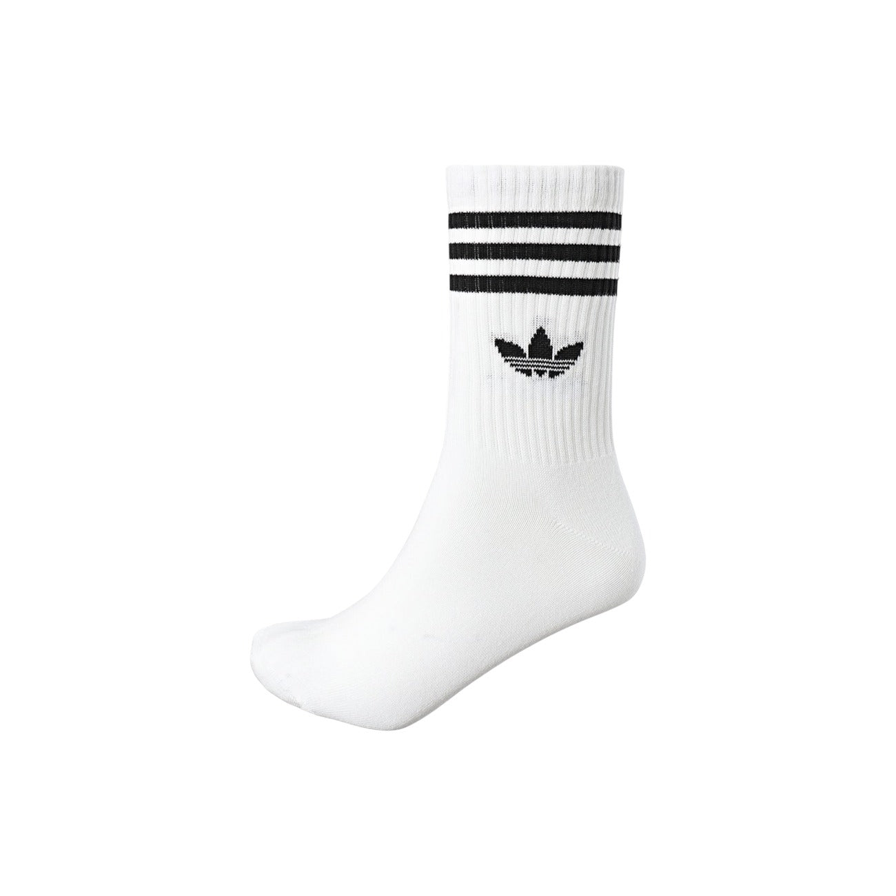 Calzini Adidas Originals 3-Pack; Misto Cotone e Fibre Riciclate. Design a tre strisce con logo Trifoglio, bordo a coste, unisex. Calze sportive resistenti e iconiche. Bianco 