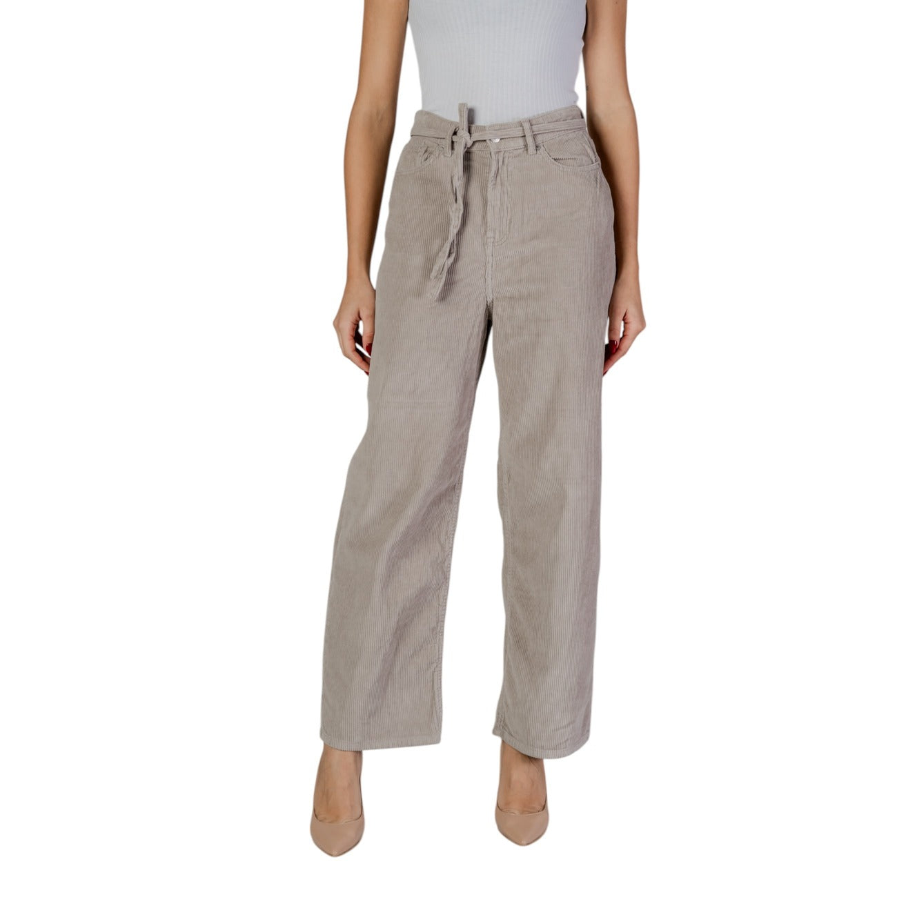 Only Pantaloni Donna Beige Lacci 100% Cotone Primavera/Estate 15334348