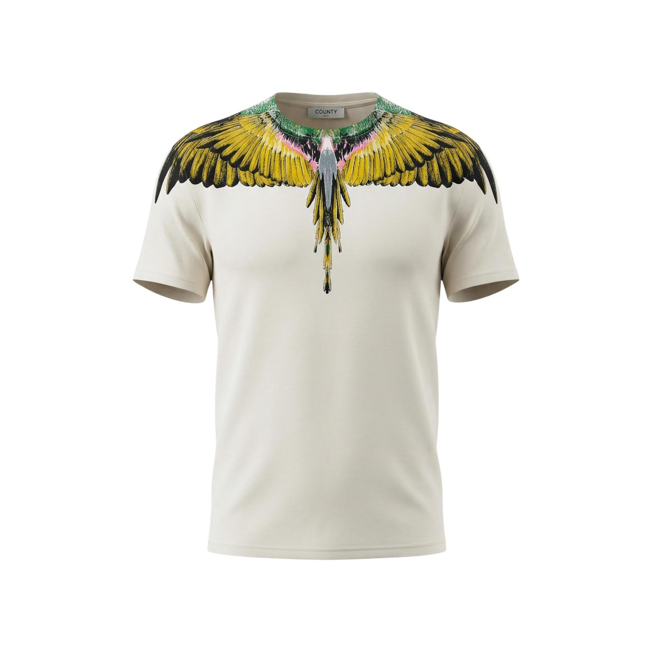 T-shirt County of Milan Wings; 100% Cotone. Grafica ali su spalle e collo, vestibilità regular. Maglia uomo iconica, fresca e confortevole per la PE26. Vista frontale Stesa