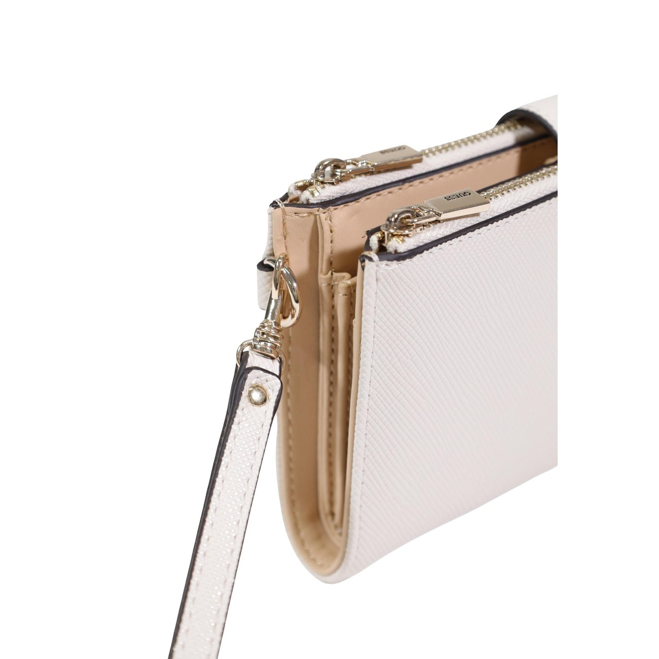 Portafoglio Guess Laurel II Organizer; 100% Poliuretano. Doppia zip, cinturino removibile, scomparti carte/monete. Accessorio donna capiente, sicuro e versatile dal look iconico. Dettagli cerniera 