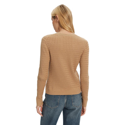 Tommy Hilfiger Maglioncino Donna Cammello Maniche Lunghe - Maglia Cotone Organico Scollo Tondo