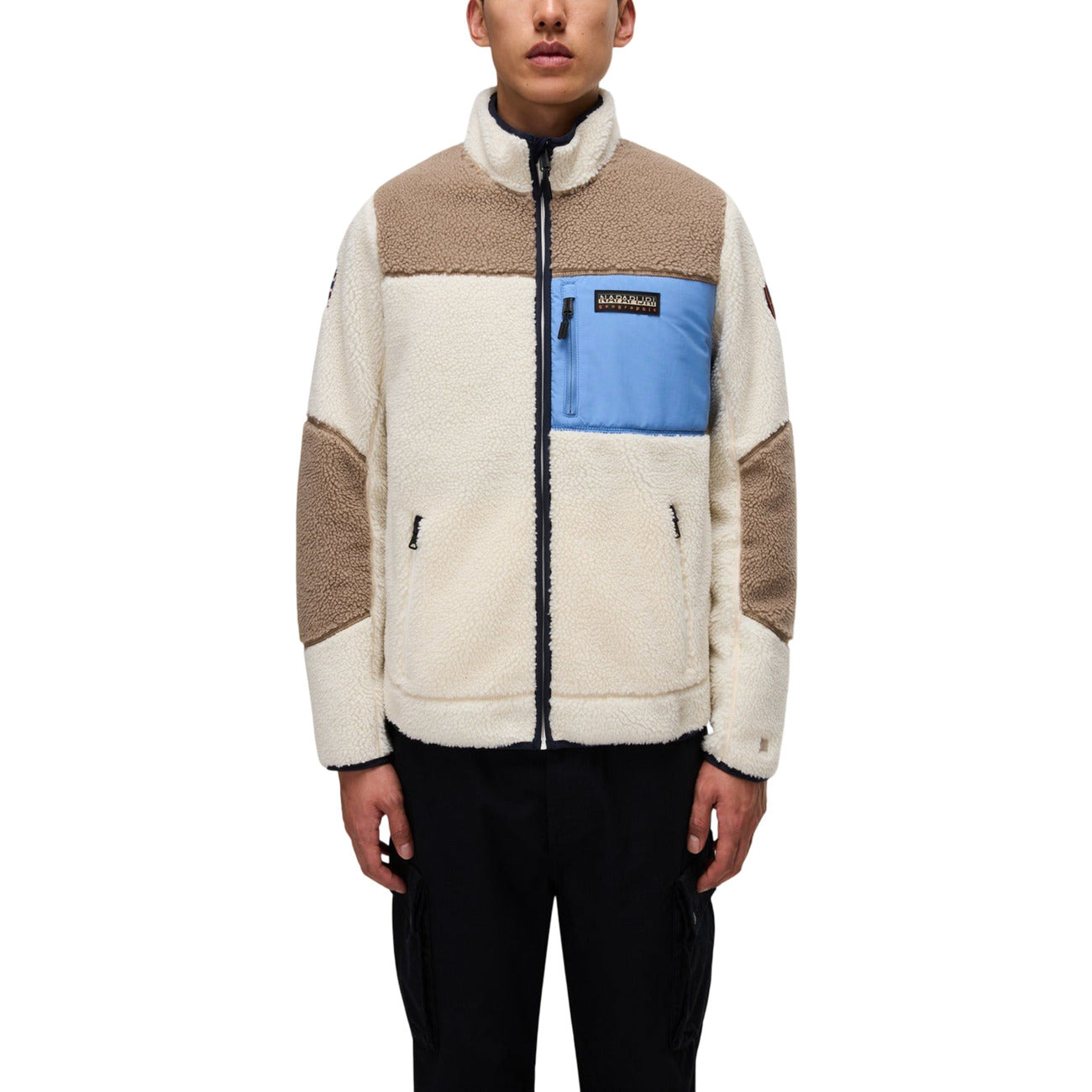 Napapijri Felpa con Zip Uomo Beige Maniche Lunghe Scollo Alto Tasche Anteriori - Felpa Poliestere