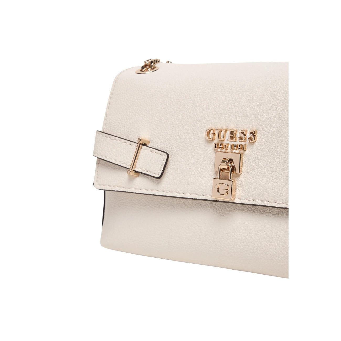 Borsa Guess donna bianca con tasca interna - dettaglio frontale logo e chiusura