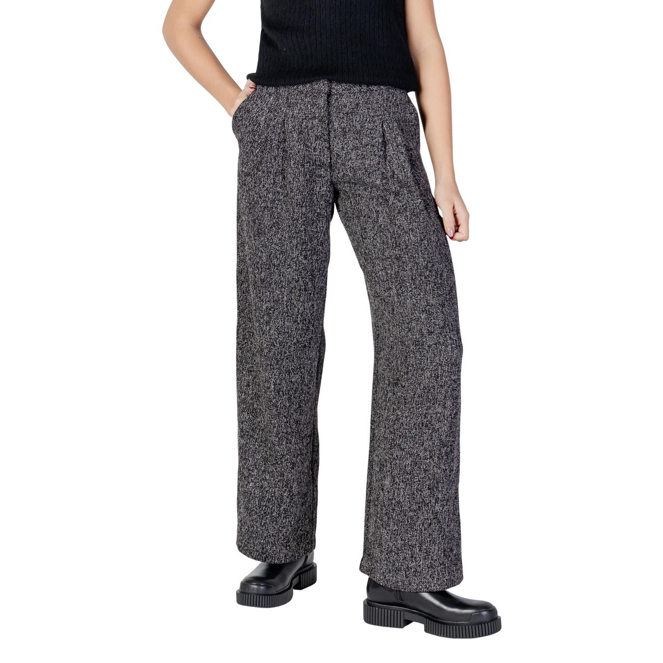 Jacqueline De Yong Pantaloni Donna Nero Zip Bottone Poliestere Viscosa Autunno Inverno 15359481