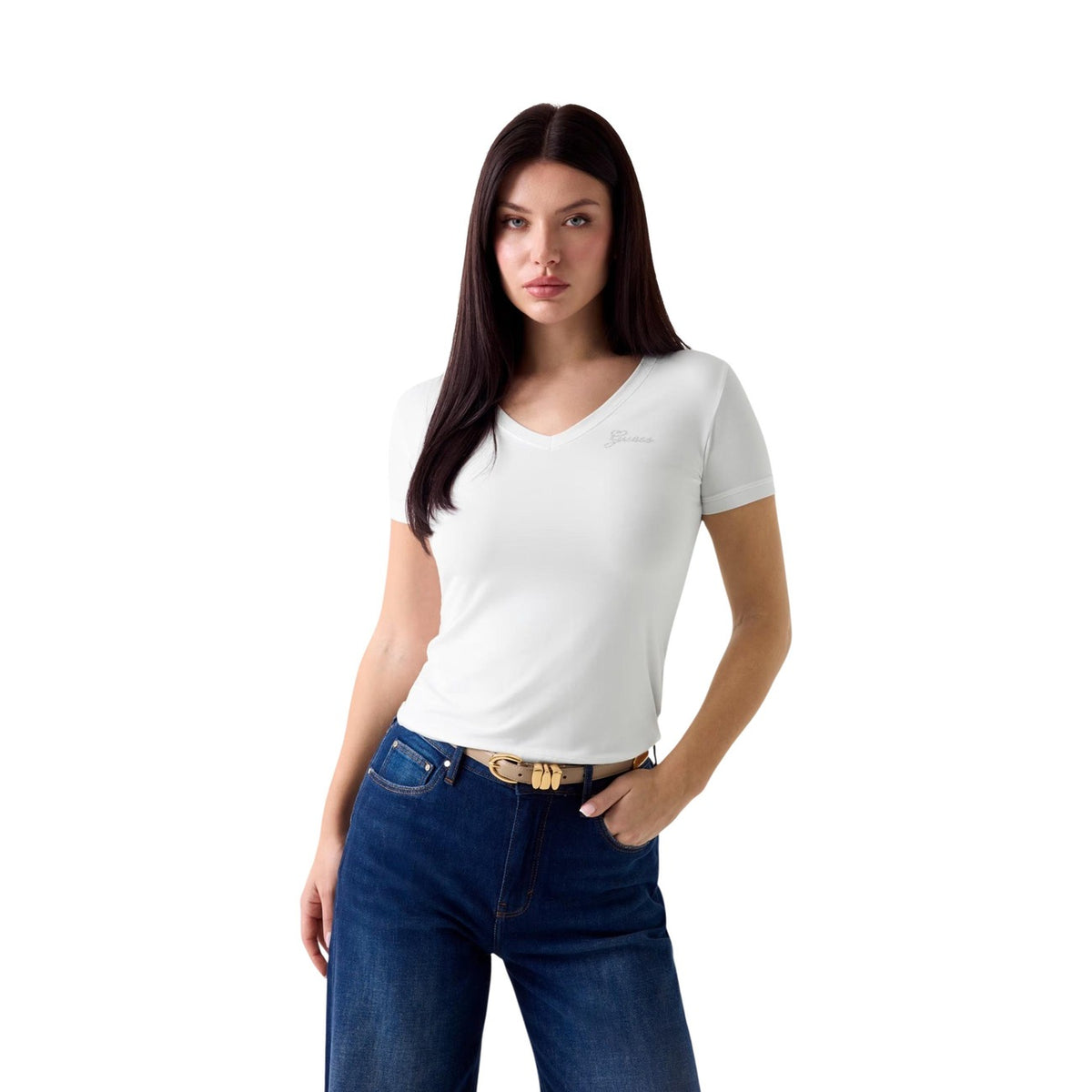 Guess T-Shirt Scollo V manica corta Donna NEW SS VN MINI LOGO