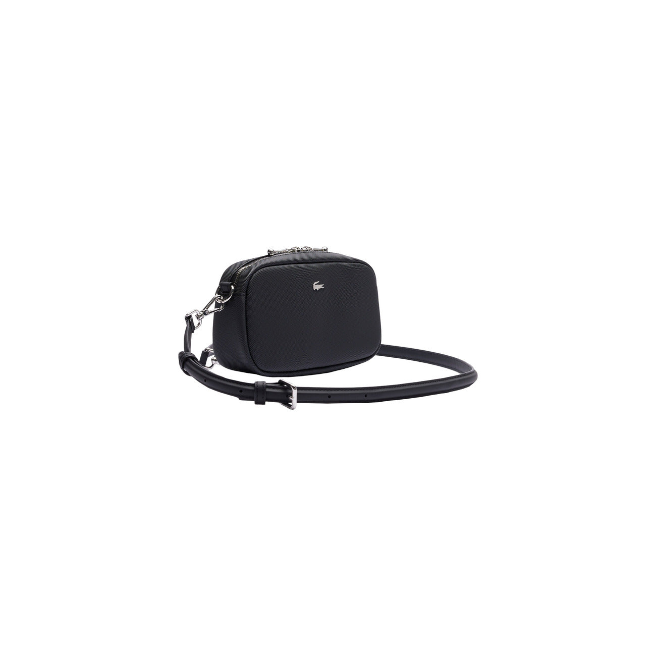 Borsa donna Lacoste DAILY CITY nera a tracolla con logo iconico - vista laterale frontale 