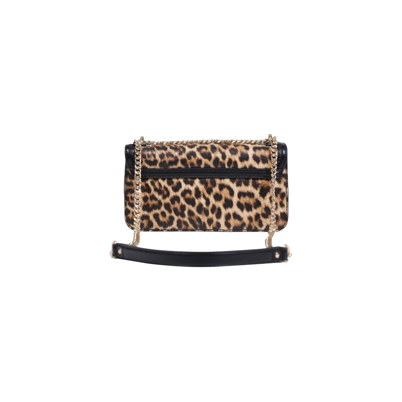 Borsa Liu Jo S Crossbody East/West; 100% Poliuretano Animalier. Tracolla a catena dorata, logo Milano in rilievo, chiusura a zip. Mini bag donna glamour e versatile. Vista posteriore 