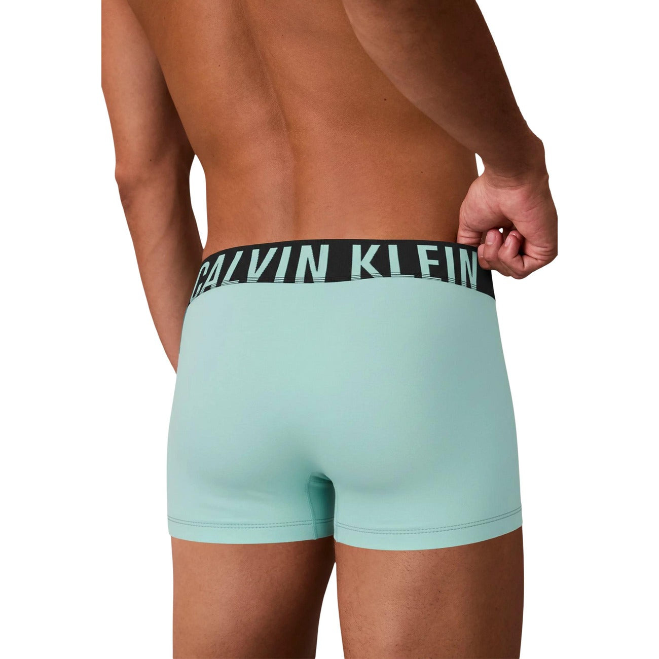 Pack 3 Boxer Brief CK Intense Power; Cotone Stretch. Gamba lunga, vita media, fascia elastica audace con logo iconico. Tessuto traspirante, massima aderenza e stile contemporaneo. Verde acqua 