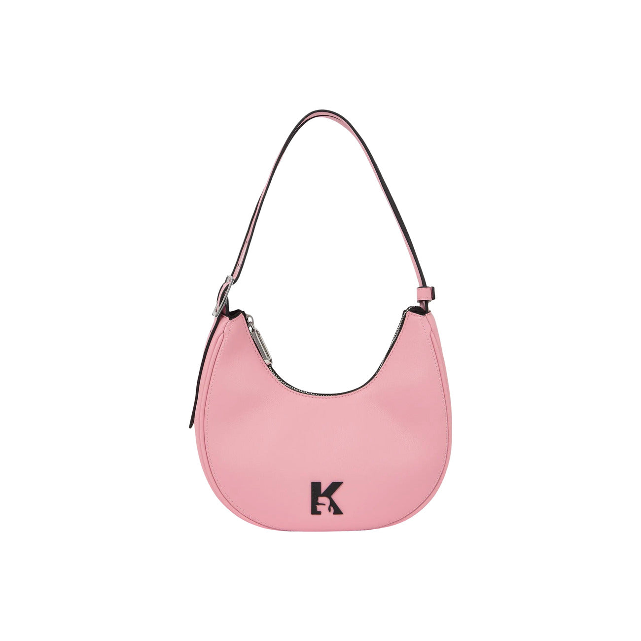 Borsa Luna Doppia Tracolla; 50% Poliuretano, 50% Poliestere. Fibbie metalliche, chiusura zip, logo K. Borsa spalla donna strutturata e moderna, ideale per la PE26. Colore rosa 