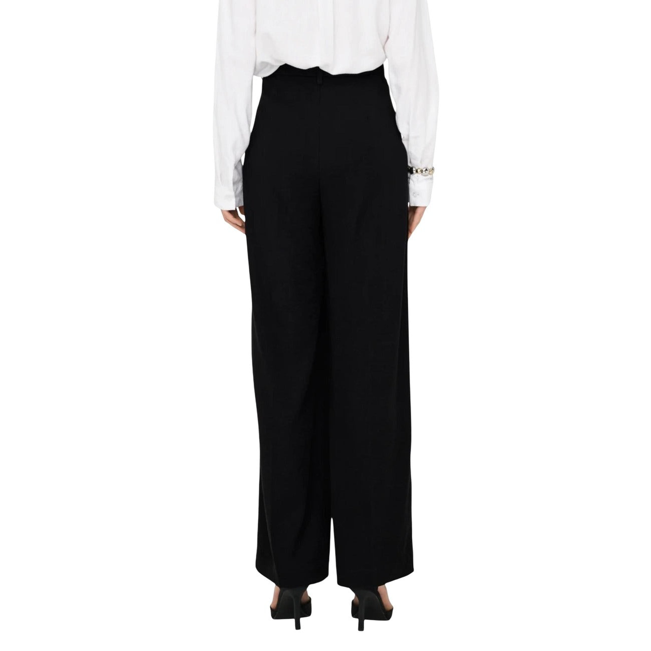 JDYRiver High Waist Wide Pant; misto viscosa e nylon, vita alta, gamba a zampa. Il pantalone sartoriale versatile e confortevole per ogni stagione. Vista posteriore 