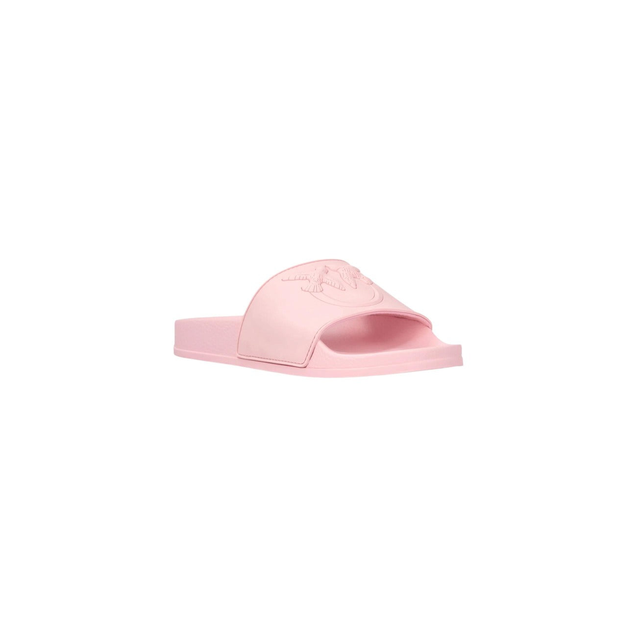 Ciabatte Pinko DILLY 01; 100% PVC. Logo Love Birds in rilievo, fascia ampia, suola anatomica. Slide donna eleganti, impermeabili e confortevoli per l'estate 2026. Colore rosa vista frontale 