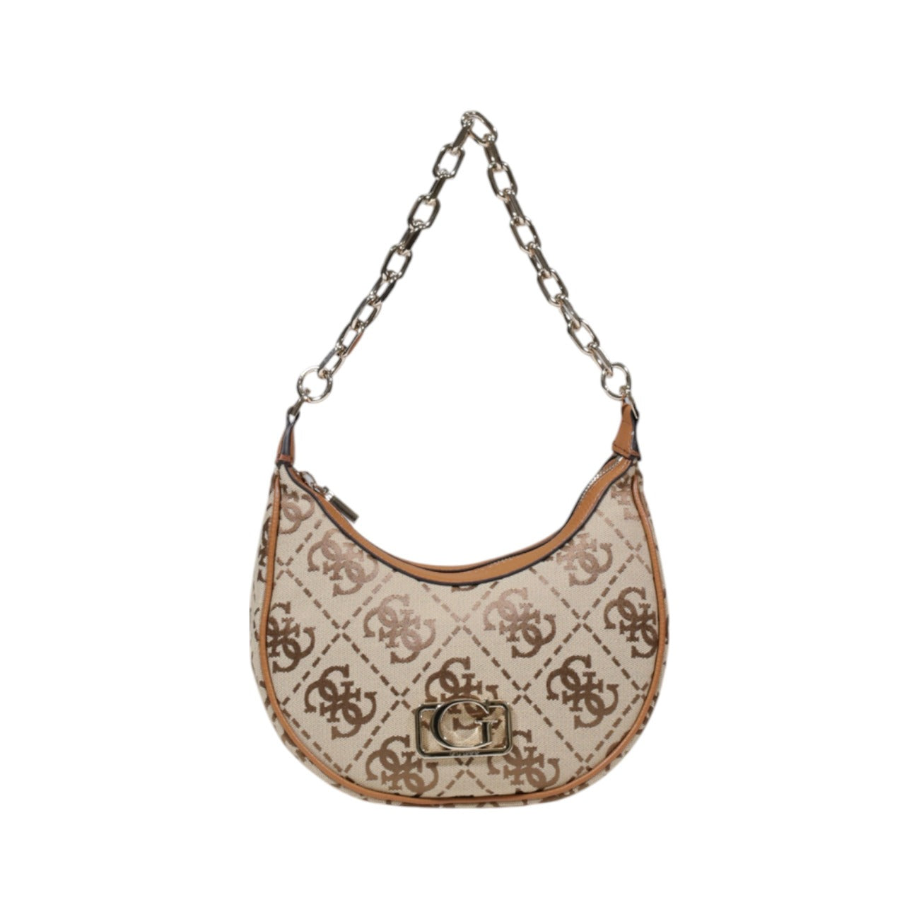 Guess Borsa Donna Beige a Tracolla con Stampa Cerniera - Borsa Poliestere 20x24x9cm