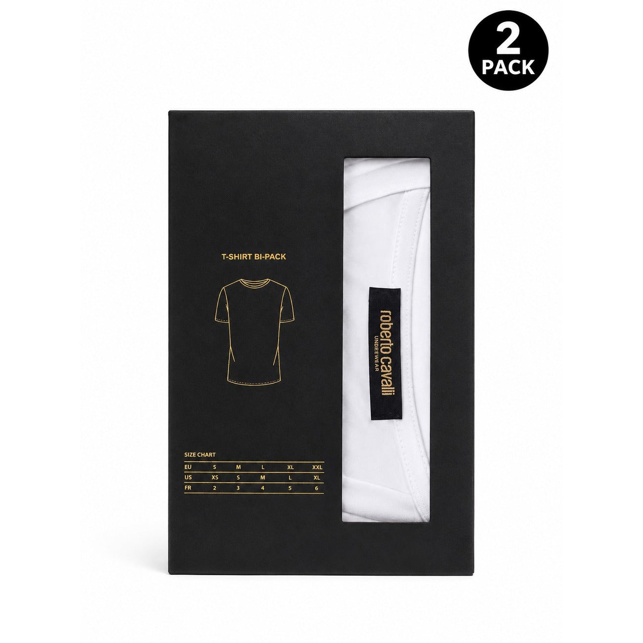 T-shirt Intima Uomo Bianca Roberto Cavalli Underwear; Tessuto 95% cotone e 5% elastan a maniche corte con scollo a girocollo. Taglio aderente comfort per tutte le stagioni. Confezione 