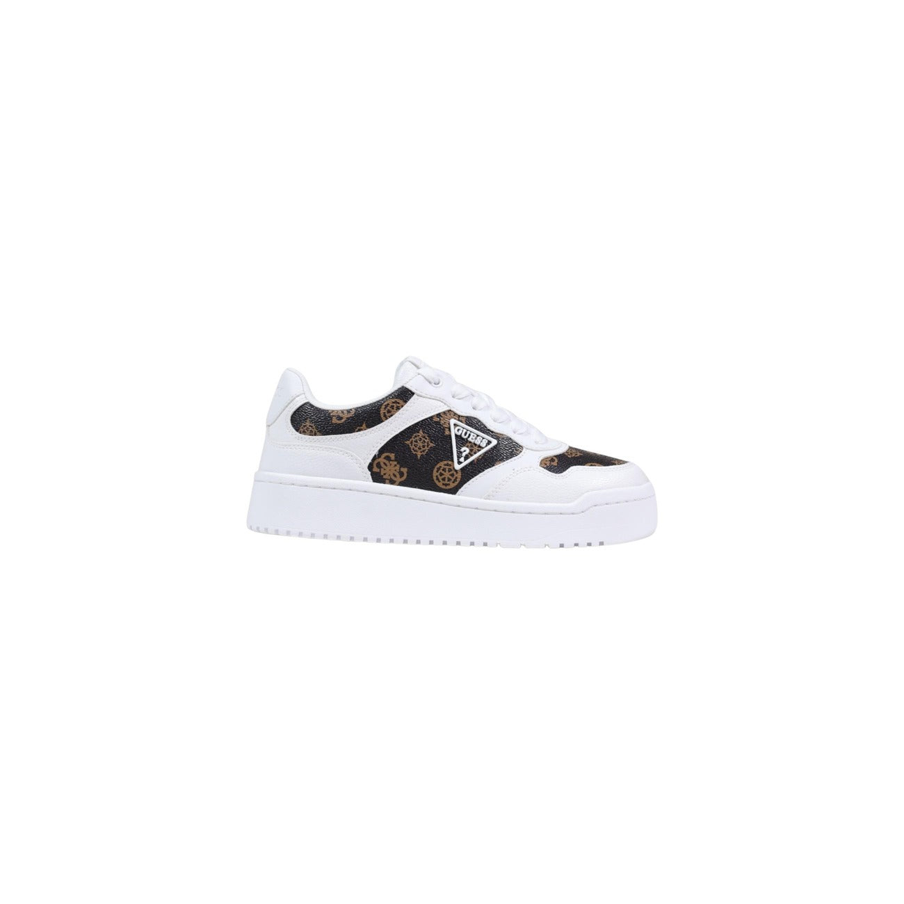 Sneakers Guess donna bianche con dettagli marroni lacci scarpe basse sportive 80% poliestere 20% poliuretano - vista laterale
