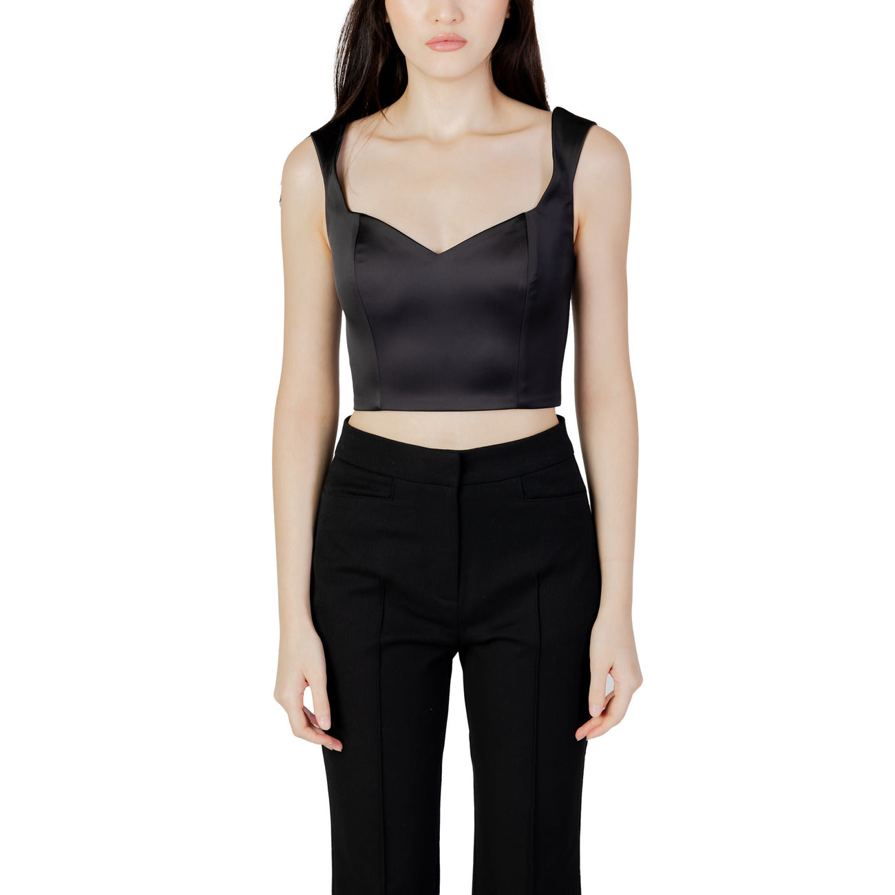 Silence Top Donna Nero con Spalline Scollo a Cuore 100% Poliestere Primavera/Estate NP1001 CAT