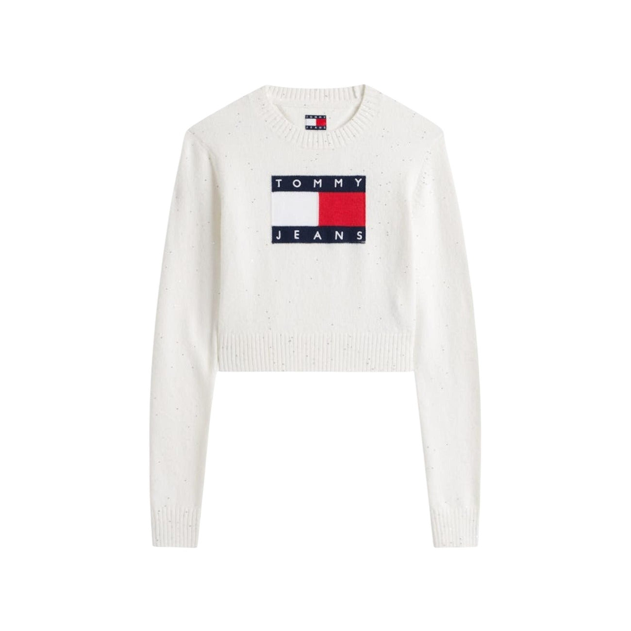 Tommy Hilfiger Jeans Maglione Donna Grigio con Stampa Maniche Lunghe - Maglione Cotone Organico Poliestere Poliammide Elastan Scollo Tondo