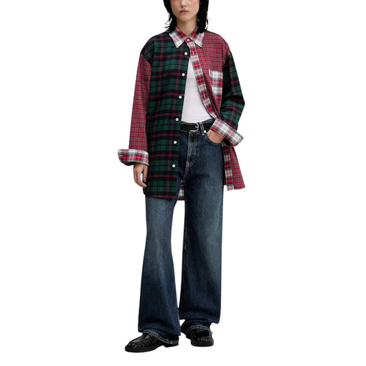 Tommy Hilfiger Jeans Camicia Donna Rosso Quadri Bottoni Maniche Lunghe Scollo Tondo Colletto Classico Tasca Cotone 100% Primavera Estate DN0DN00090