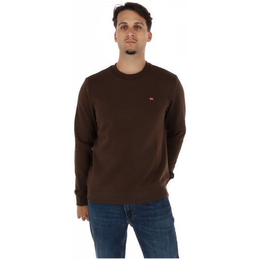 Felpa Napapijri marrone da uomo NP0A8BM2WT31. Pullover sportivo girocollo in cotone 90% e poliestere 10% con dettagli ricamati e maniche lunghe per l'autunno/inverno.