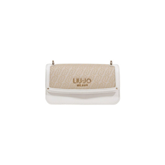 Borsa Liu Jo S Crossbody East/West; 100% Poliestere Beige. Logo in rilievo, hardware dorato, chiusura con zip. Mini bag donna versatile, leggera e raffinata. Vista frontale 