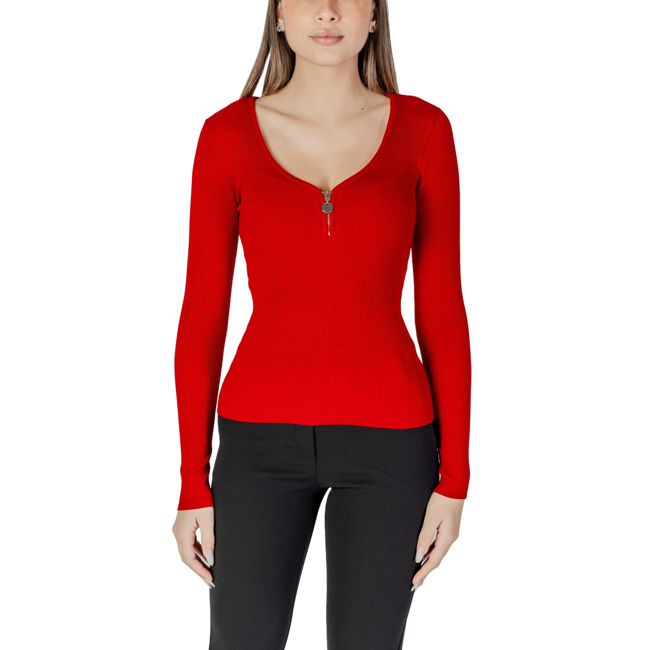 Morgan De Toi Maglia Donna Rossa in 78% Viscosa 22% Poliammide con Cerniera a Manica Lunga Scollo a V Profondo 232-MBANZA