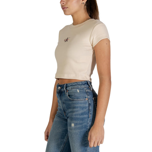 Calvin Klein Jeans T-Shirt basic MONOGRAM BABY TEE Donna Maniche Corte Colore beige. Vista laterale 