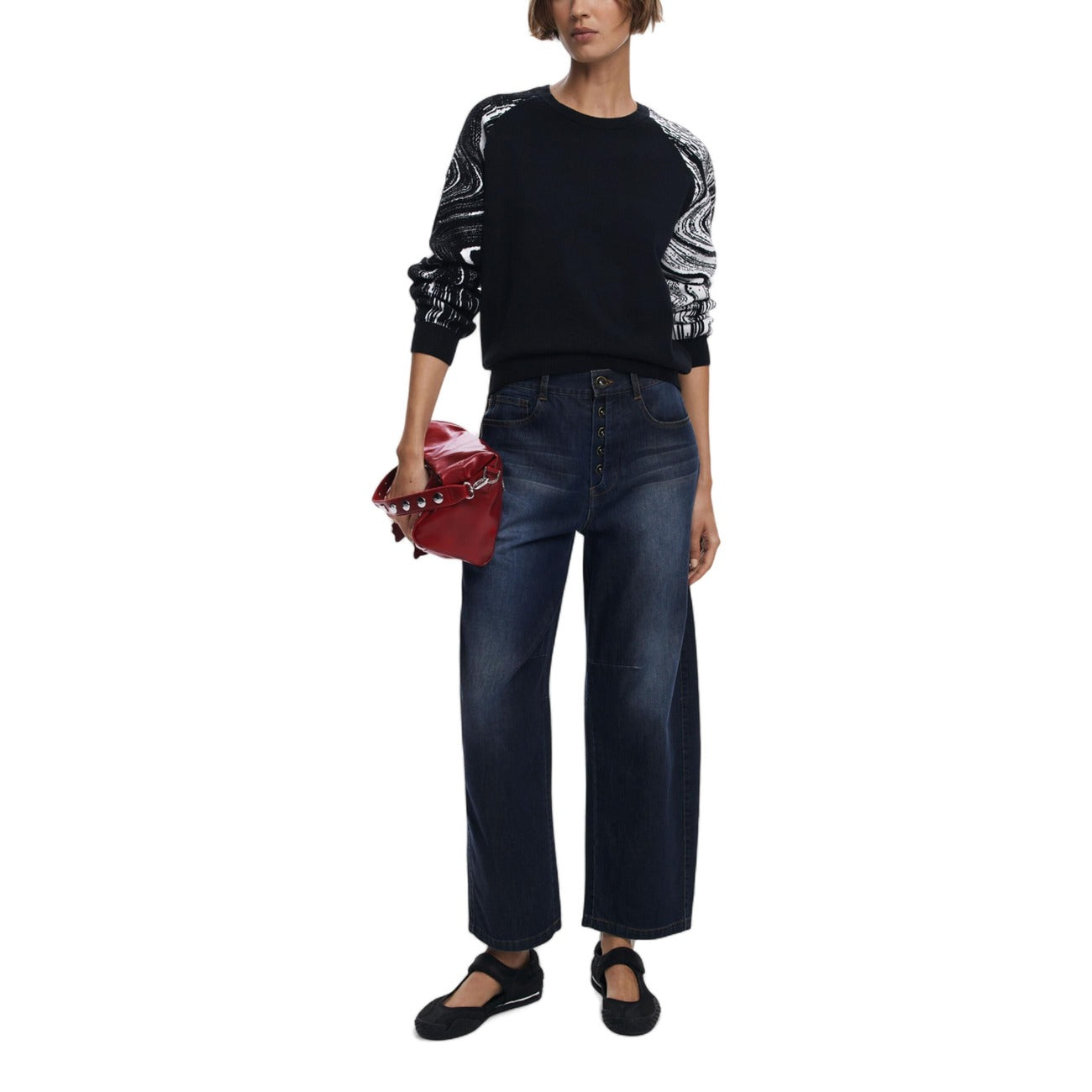 Desigual Maglia Donna Nera in 49% Viscosa 28% Poliestere 23% Poliammide a Manica Lunga con Scollo Tondo 25WWJF28