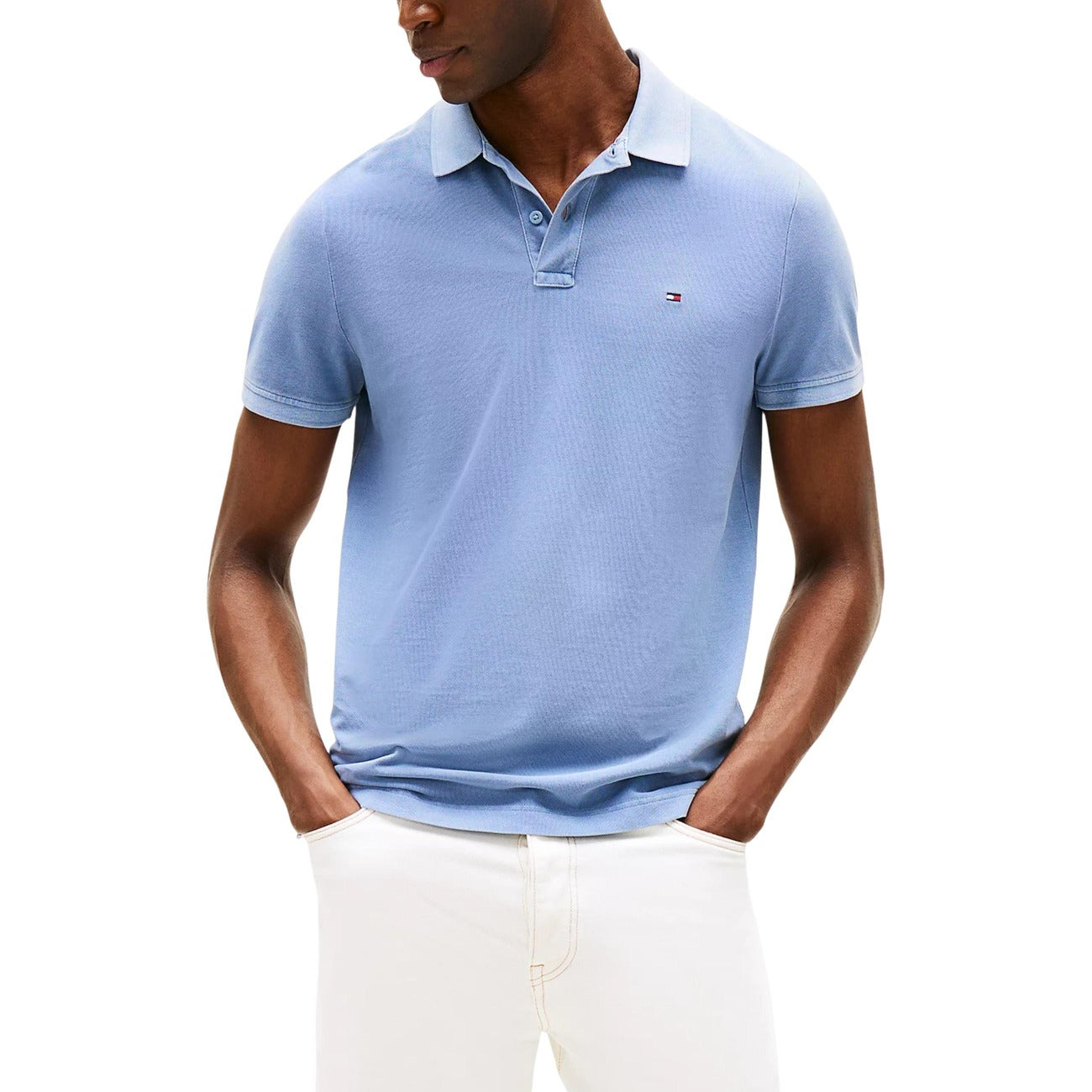 Tommy Hilfiger Polo Uomo Blu Maniche Corte Scollo Tondo Colletto Polo Cotone 100% Autunno Inverno MW0MW34757