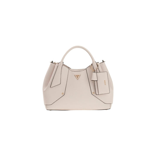 borsa a mano Guess Darcy Girlfriend Satchel in similpelle color pietra. Vista frontale 