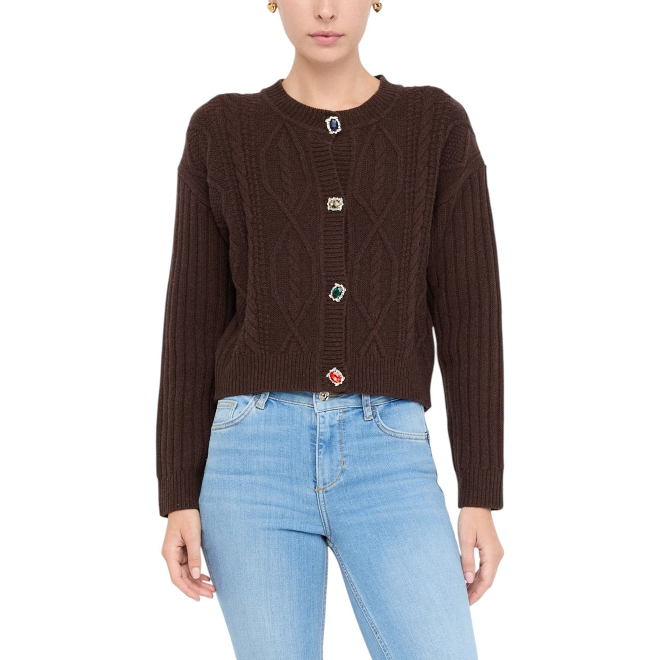 Liu Jo Cardigan Donna Marrone Maniche Lunghe Scollo Tondo Lana 80% Poliammide 20% Autunno Inverno MF5423 MS040