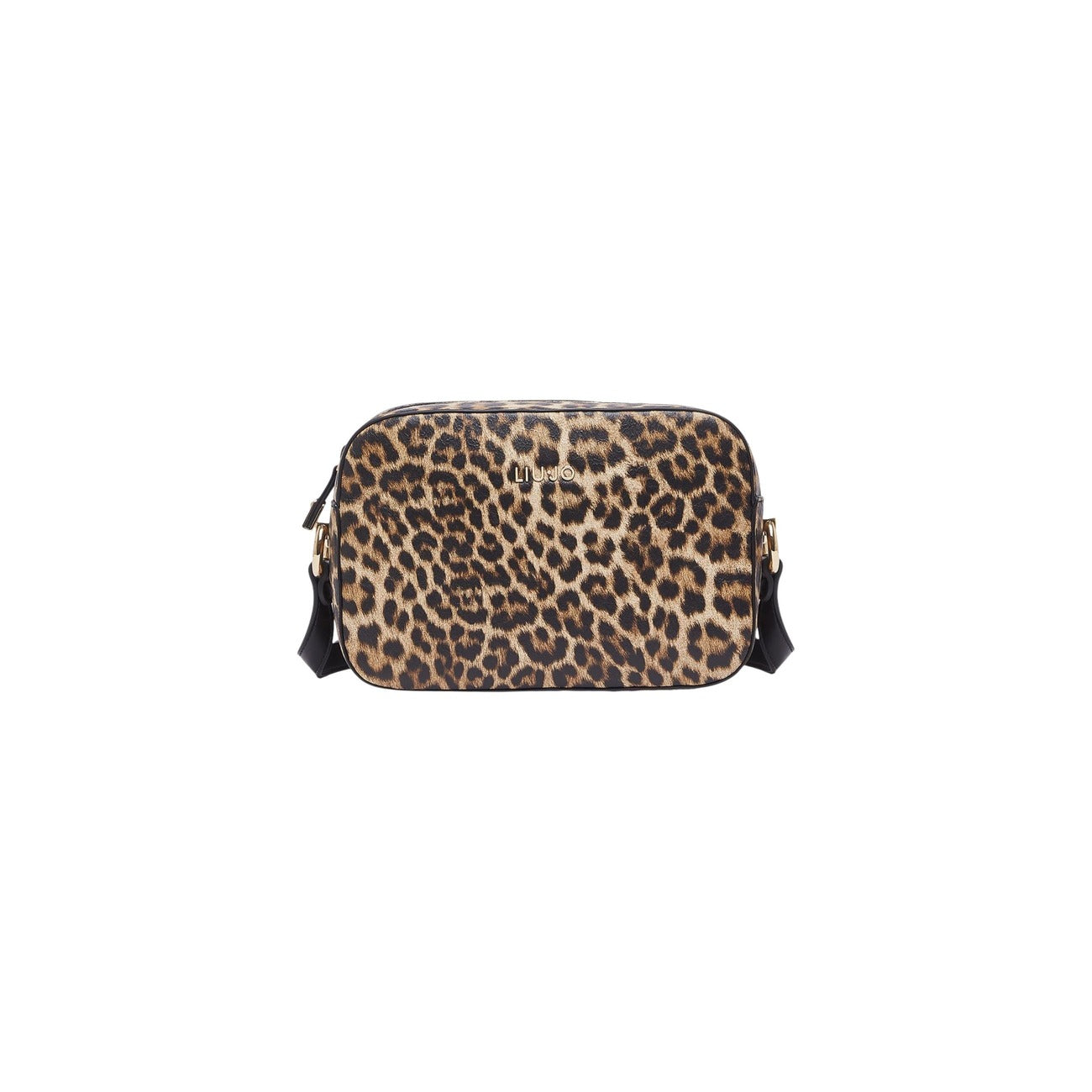 Borsa Camera Case Liu Jo; stampa animalier, tracolla regolabile, logo metallico dorato. Accessorio compatto e glamour per ogni occasione. Vista frontale