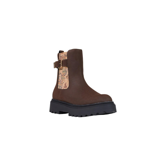 Anfibi marroni donna Alviero Martini Prima Classe – Stivaletti platform con fibbia e inserto Geo N 2581 0315.