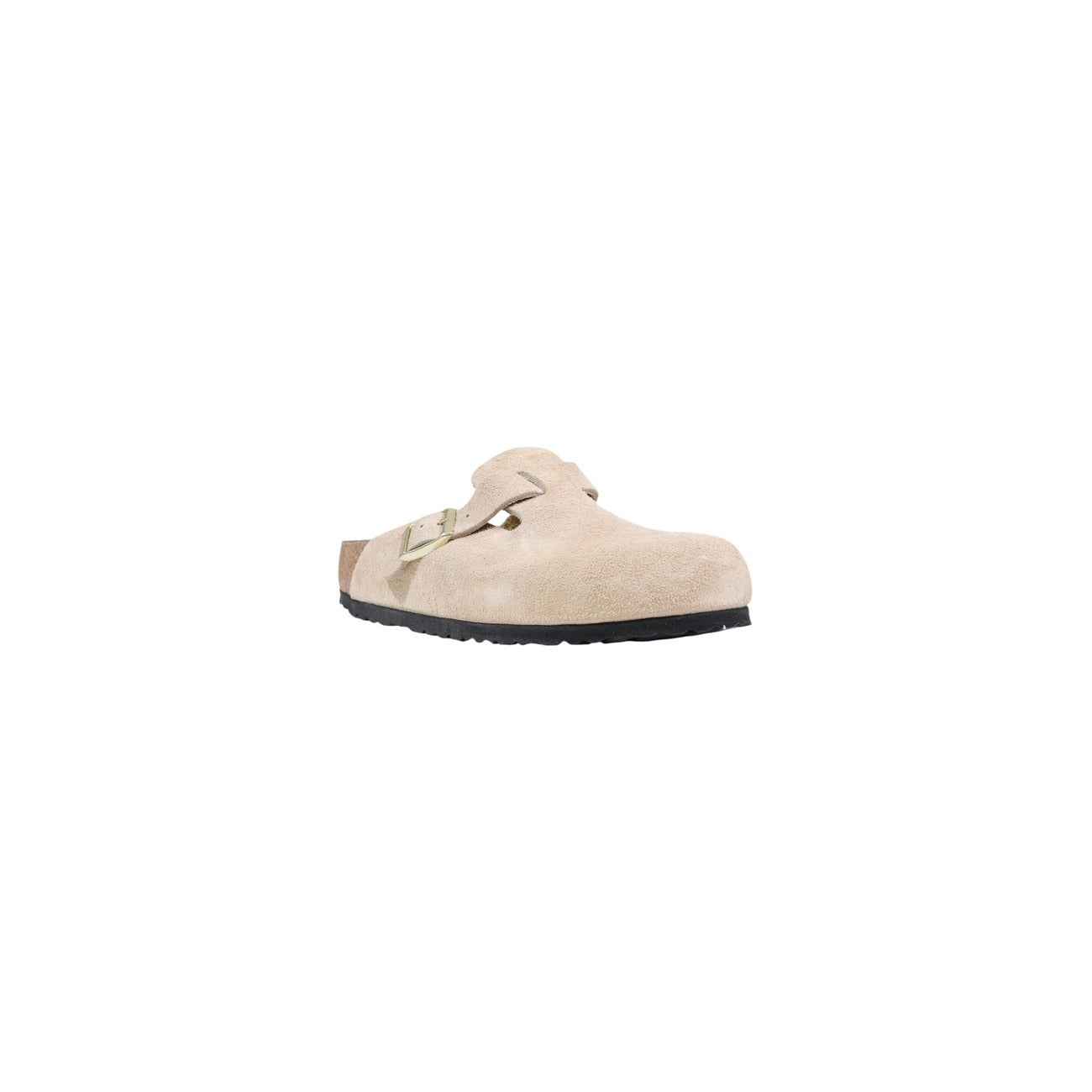 Dettaglio ciabatte Birkenstock Boston Braided donna beige con fibbia regolabile e suola in EVA