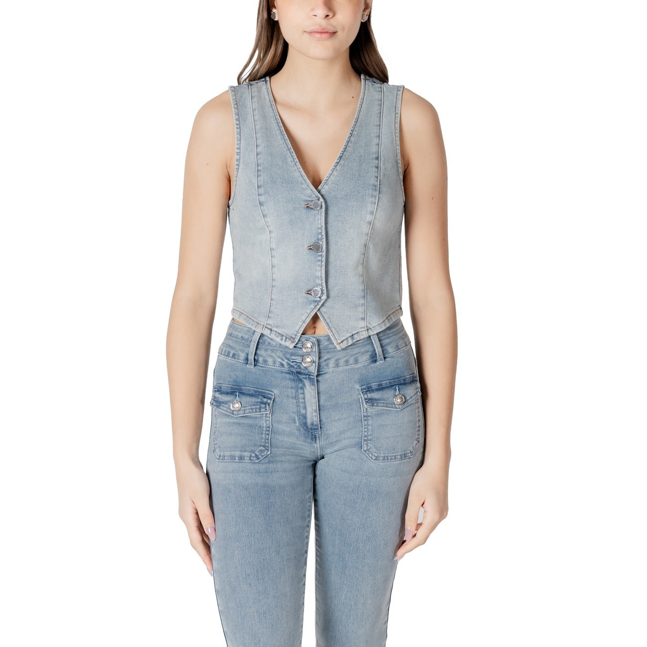 Morgan De Toi Gilet Donna Azzurro Bottoni Scollo V 65% Cotone 1% Elastan 31% Poliestere 3% Viscosa Autunno/Inverno 241-CFLA