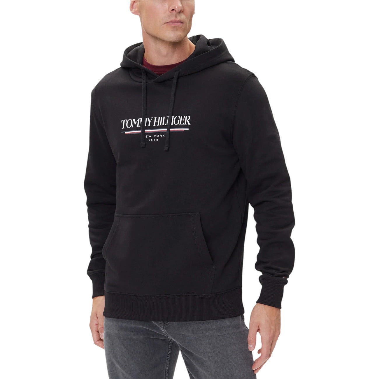 Tommy Hilfiger Men's Black Hoodie - Organic Cotton Long Sleeve Hoodie with Print
