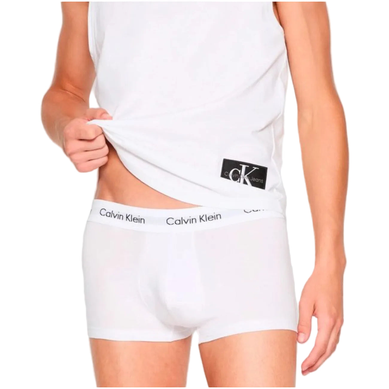 Boxer Calvin Klein Underwear a vita bassa Cotton Stretch uomo bianchi confezione da 3 con elastico logo 95% cotone 5% elastan - vista anteriore
